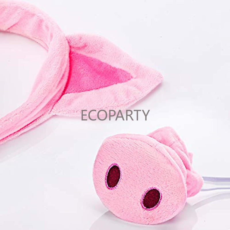 Pig Costume Set Pig Ears Nose Tail and Bow Tie Pink Pig Fancy Dress Costume Kit Accessories for Kids Halloween Dress-up Play