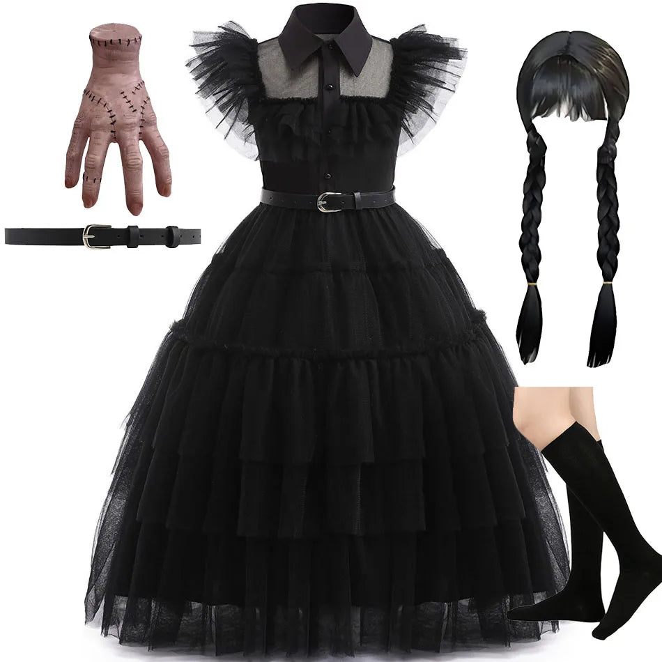 Wednesday Addams Family Black Dress Costume Kids