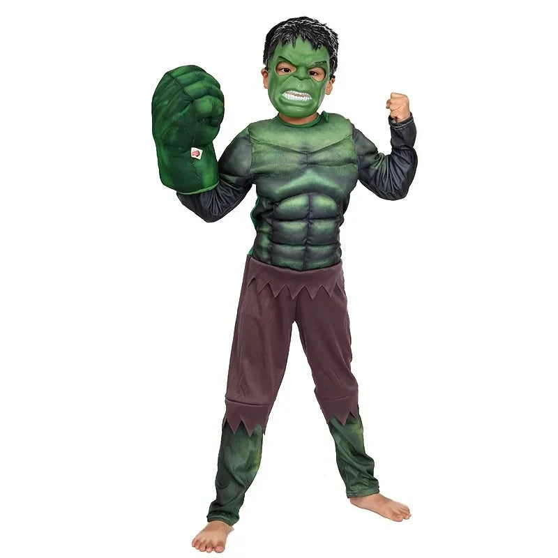 Hulk Muscle Costume Superhero Mask Fist Plush Gloves Kids