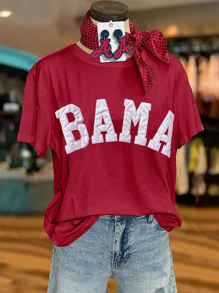 Alabama Roll Tide BAMA letters Embroidered Letter T-Shirt Gameday Blouse