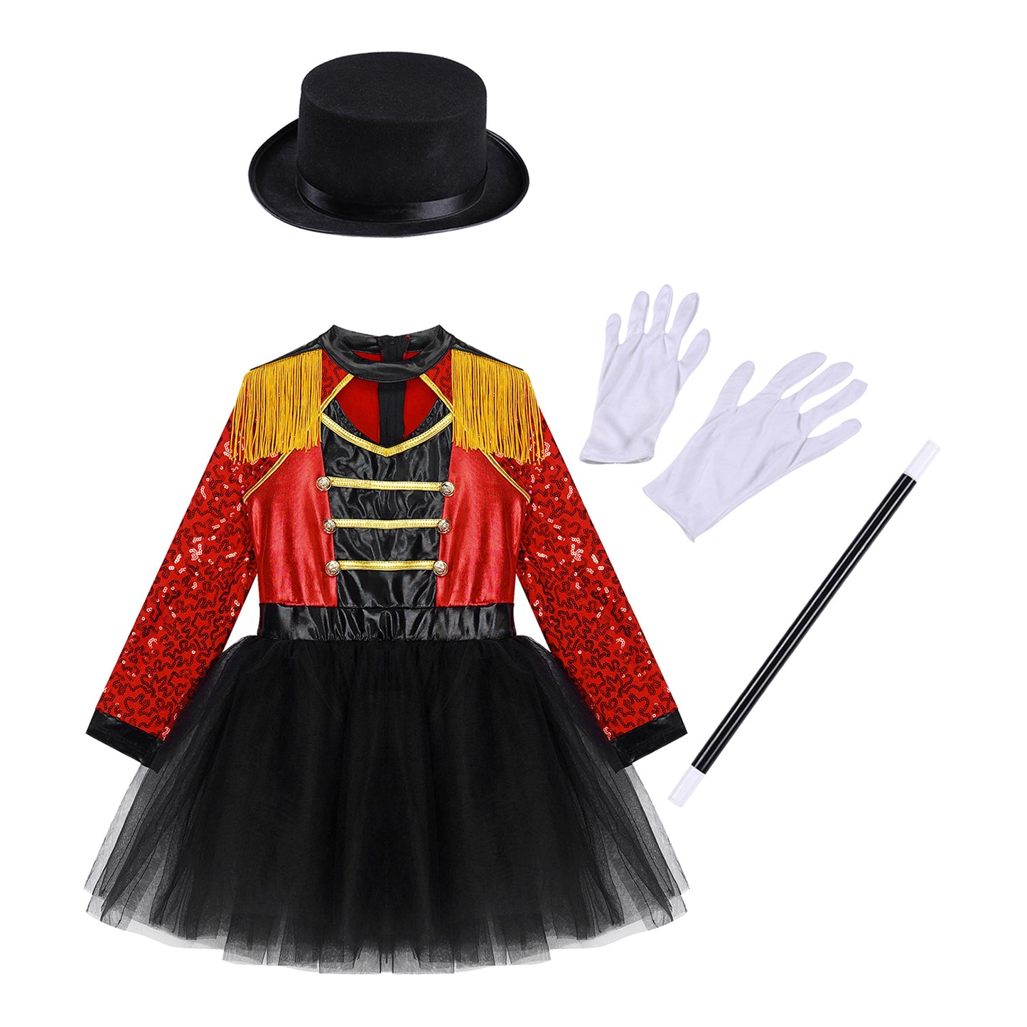 Ringmaster Circus Magician Costumes Sequen Kids