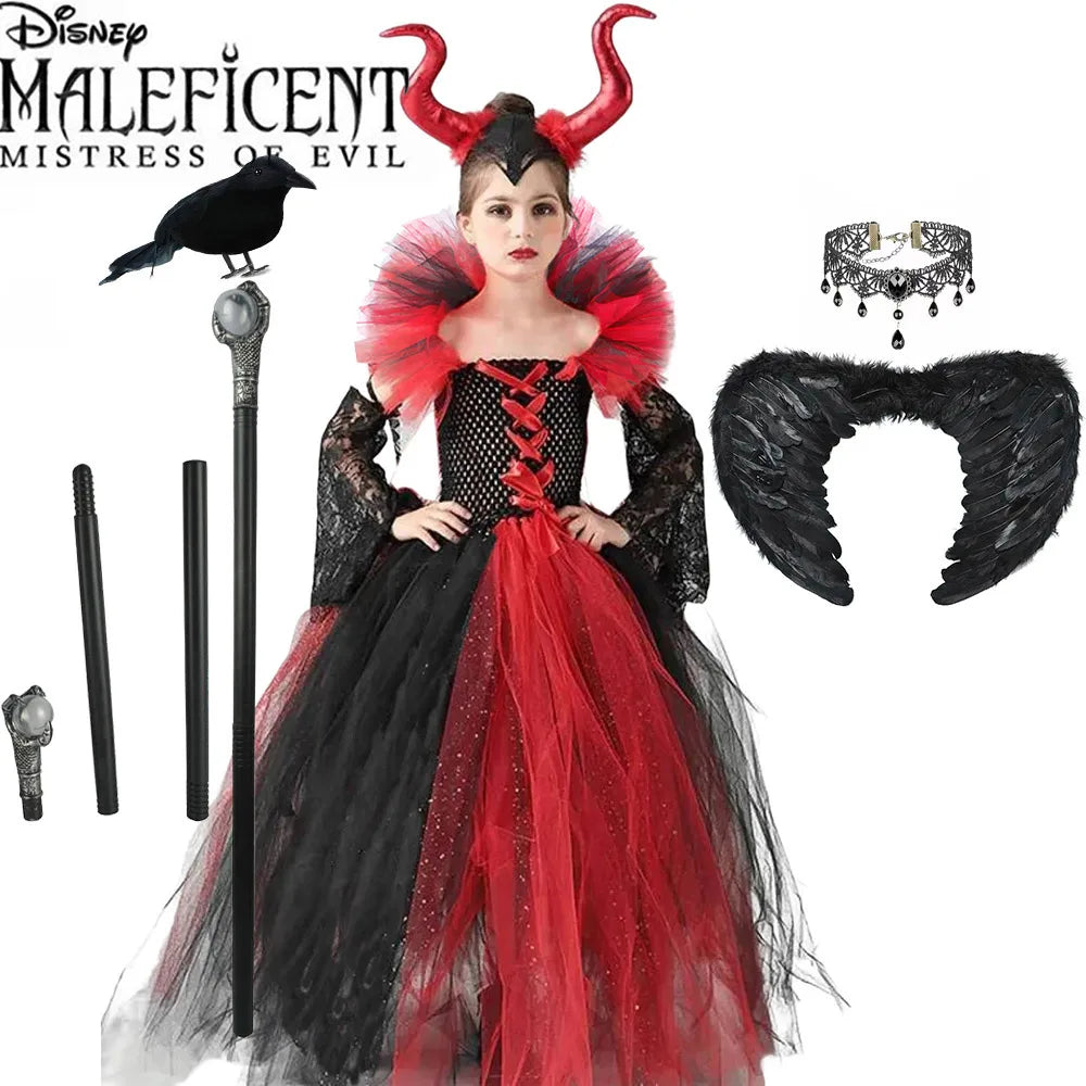 Evil Witch NEW Red Black Maleficent Costume Dress Kids