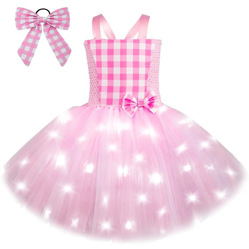 Pink Barbie Costume LED lights Kids