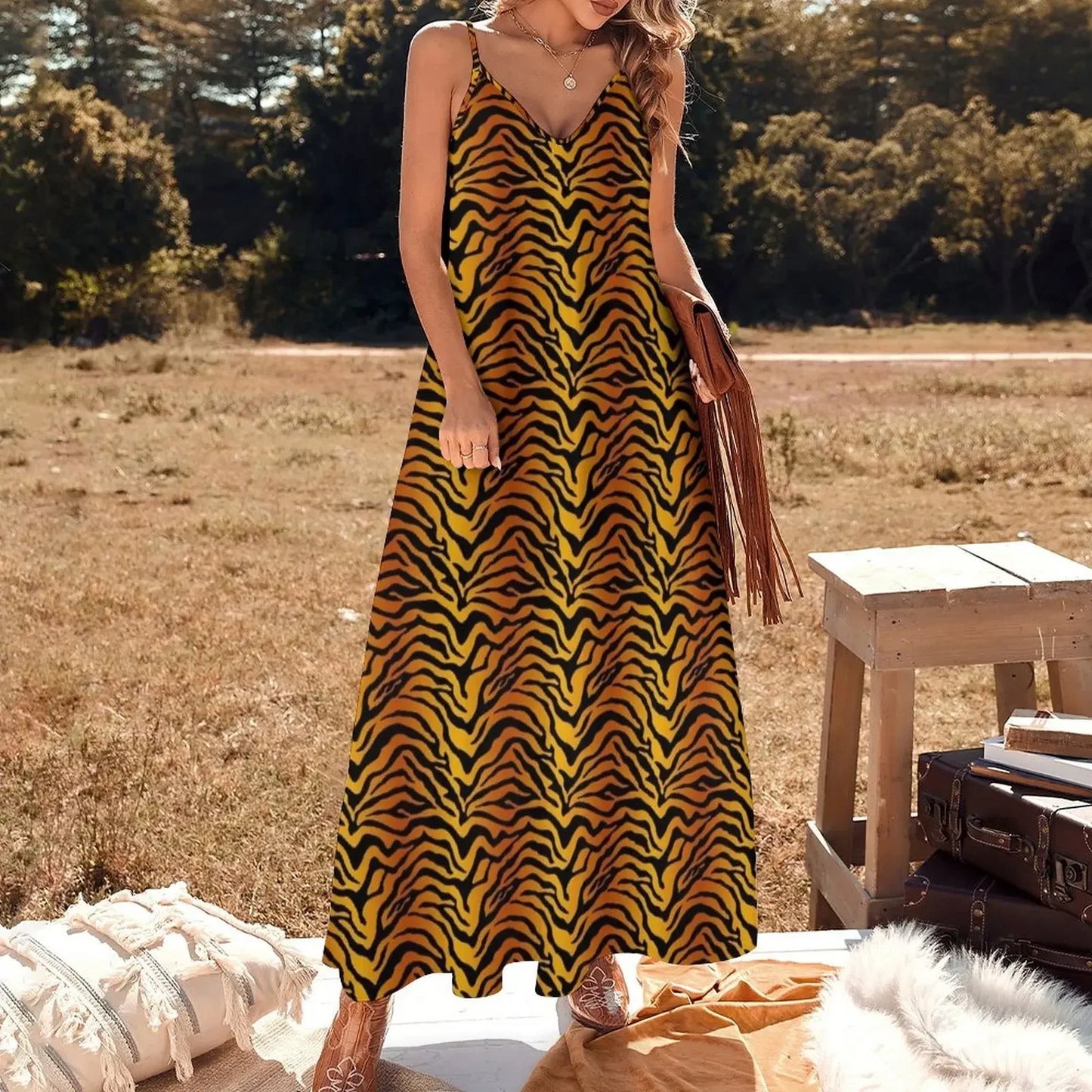 Tiger print Sleeveless Maxi Dress