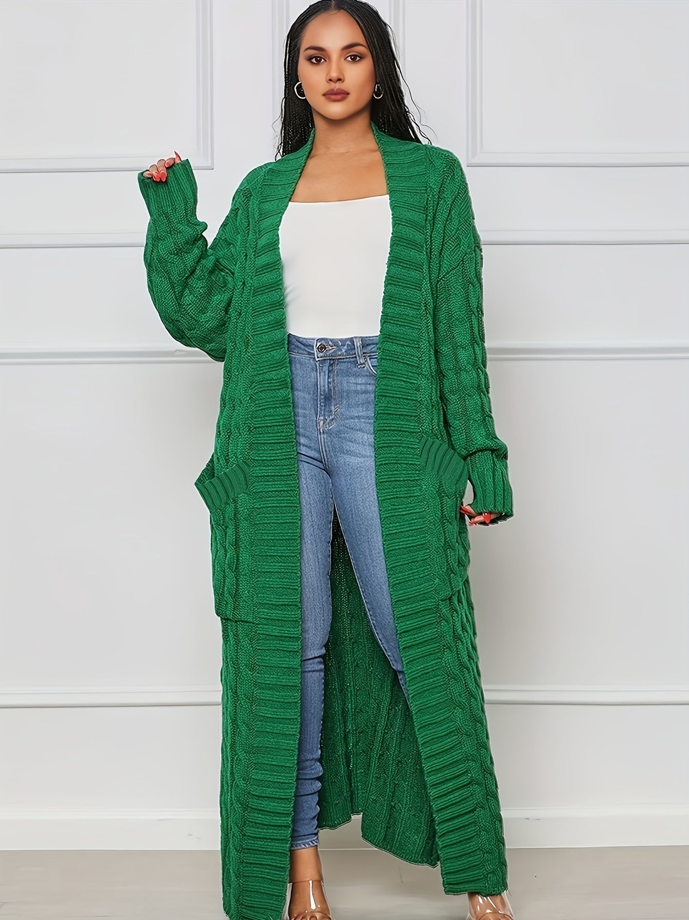 Extra-Long Cable Knit Cardigan