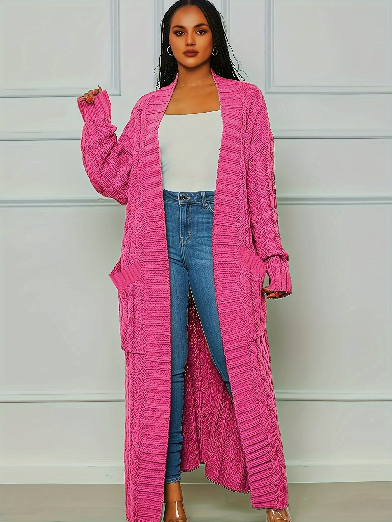 Extra-Long Cable Knit Cardigan