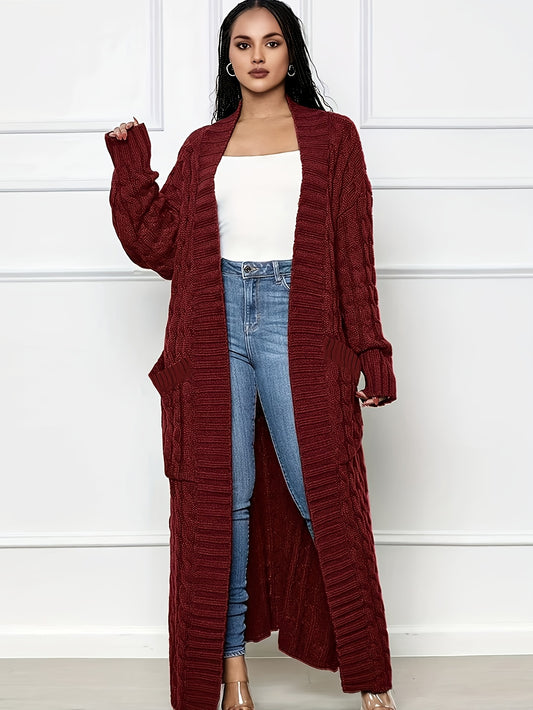 Extra-Long Cable Knit Cardigan